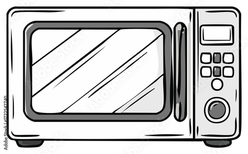 Modern grey microwave oven kitchen appliance for quick food heating and cooking cartoon illustration