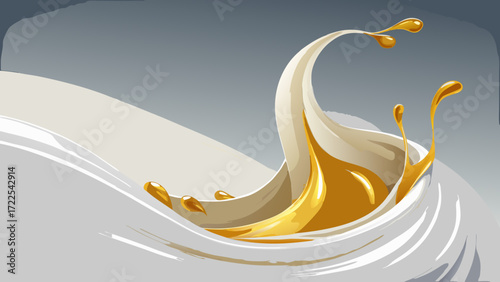 Dynamic splash of golden liquid in creamy waves
