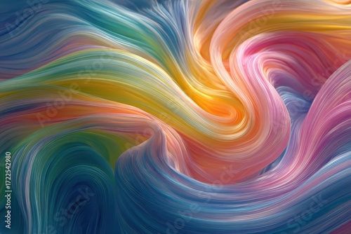 Swirling ribbons of blended pastel colors creating a vibrant and smooth texture. Ideal for abstract backgrounds, arts, or trendy design and creative projects.