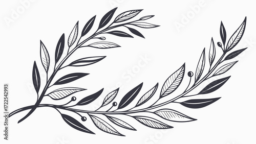 Elegant hand drawn laurel wreath with leaves and berries