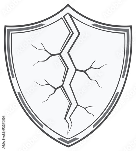Broken Security Shield Design Damaged Protection Crack Weakness Vector Illustration