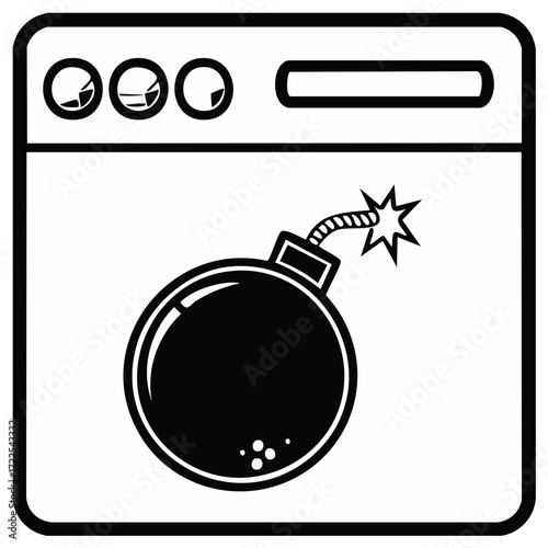 Digital threat and computer virus symbol with a bomb in an application window