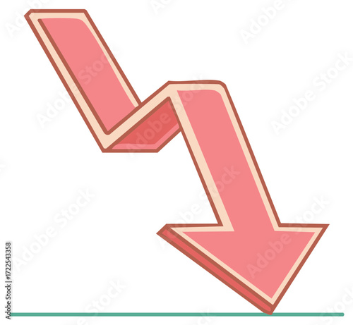 Cartoon Arrow Pointing Downward Showing Decline and Losses