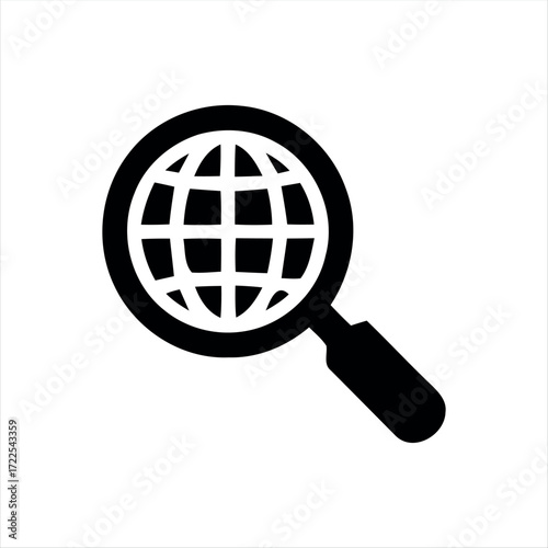 This single search icon features a minimalistic magnifying glass design in solid black. Its straightforward style makes it an ideal choice for representing the search function in digital products. The