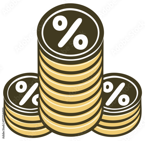 Stacks of Coins with Percent Signs, Sales Graphic for Finance, Retail, Discount