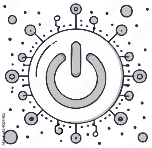 Doodle style on and off power icon with connecting lines and circles design element