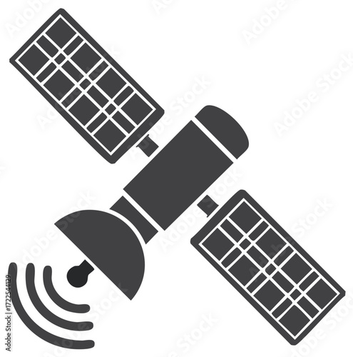 Orbital Satellite with Solar Panels Transmitting Signals Icon