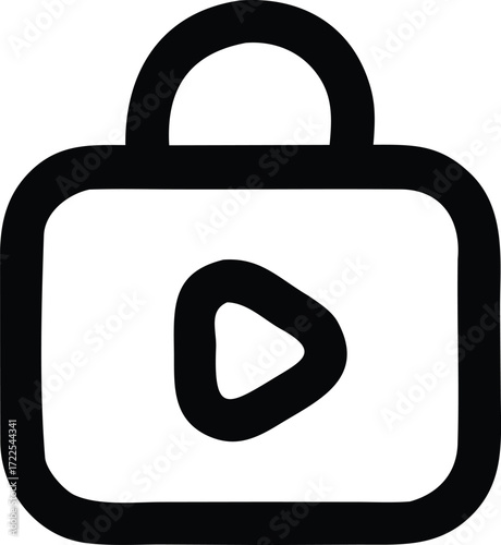 Secure video playback icon symbol for protected media access digital content security and locked streaming play button graphic element