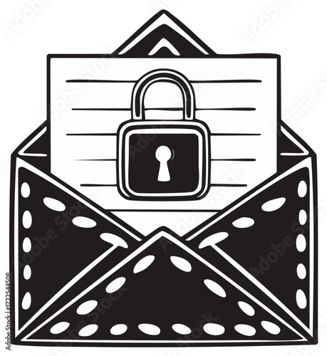 Envelope illustration with a padlock protecting document, information and data