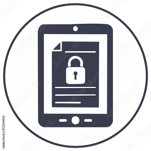 Digital tablet screen displaying a locked document icon symbolizing data security and privacy protection