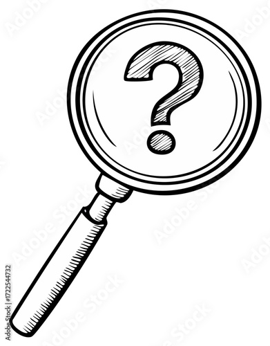 Magnifying glass reveals question mark symbol inquiry illustration artwork