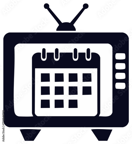 Television screen displays a calendar with dates marked