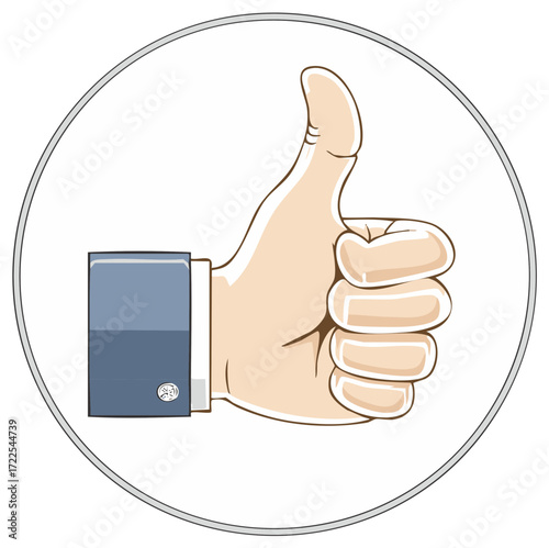 Hand with Thumbs Up Sign Approving Success or Positive Feedback in a Circle Frame