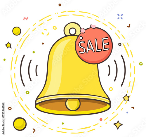 Cartoon Sale Bell Illustration, Promotion Discount Advertising Background, Yellow Holiday Notifications