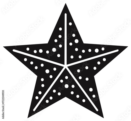 Graphic black starfish with white dotted texture ocean marine animal vector illustration