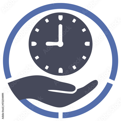 Clock on Hand in Blue Circle Icon Signifying Time Management and Business Efficiency