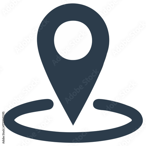 Stylized Dark Blue Location Pin Icon with Circle Outline