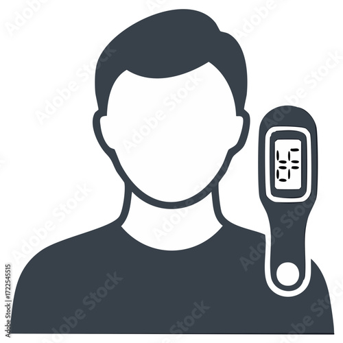 Man's outline with digital thermometer icon for temperature checks and fever detection during illness monitoring.