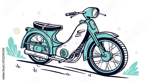 Retro teal and white scooter illustration