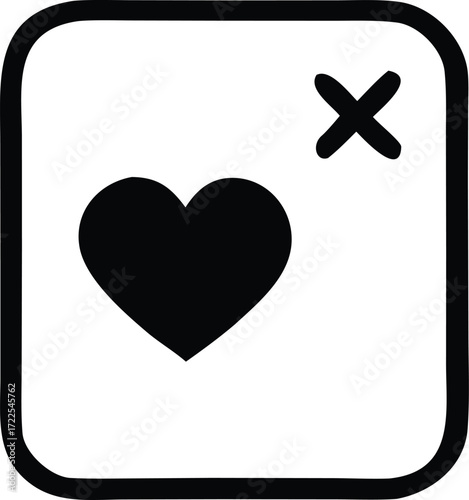 Simple black heart icon with a small cross symbol in a rounded square frame perfect for user interface elements and digital design applications.