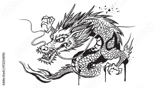 Chinese's Dragon ink brush sketch vector illustration