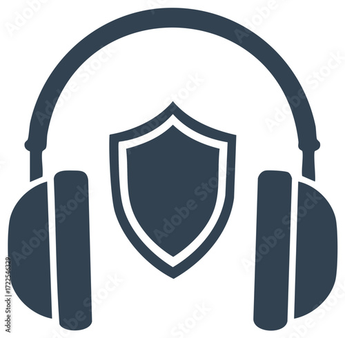 Hearing protection and safe listening concept icon with headphones and a security shield
