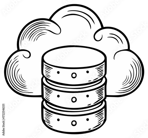 Cloud Computing Data Storage Cylinder Icon Drawing Style