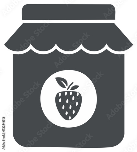 Stylized jar of strawberry jam with round label simplicity in monochrome