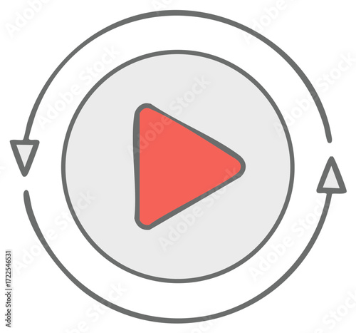 Play symbol within circular arrow, vector graphic design, repeat, replay, refresh