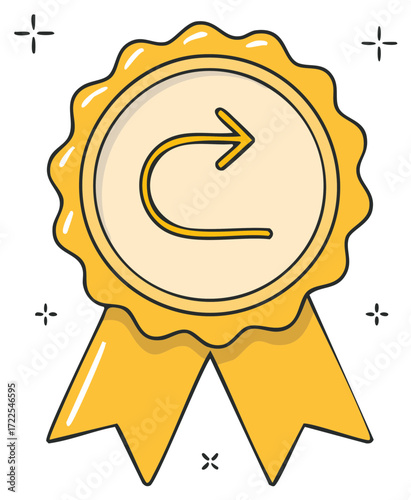 Gold award medal with a return arrow icon symbolizing a comeback or best return policy guarantee