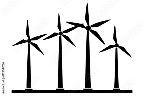 set of Wind turbine silhouette vector 