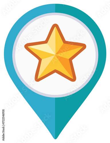 Blue Map Pointer Location Pin with Golden Star Icon Design for Favorites and Destinations