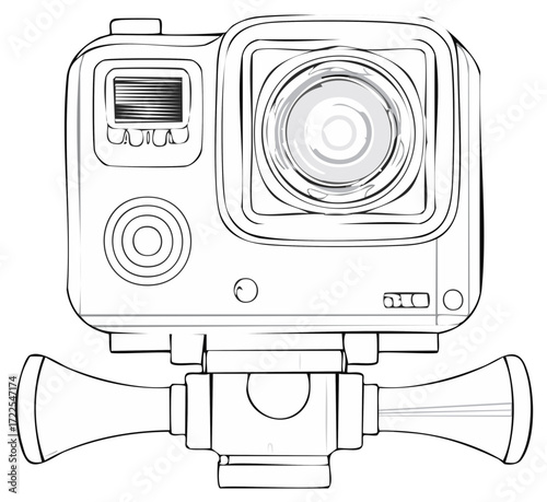 Action Camera Contour Line Art Vector: Adventure Camera Illustration