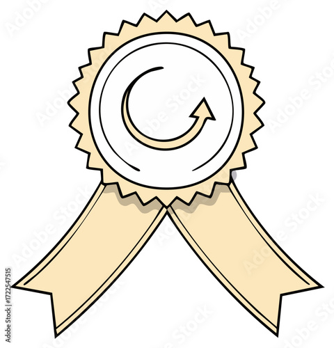 Cartoon award rosette with a reload arrow symbol for quality or satisfaction guarantee