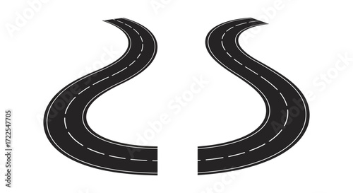 Two winding road segments simple black and white illustration isolated design