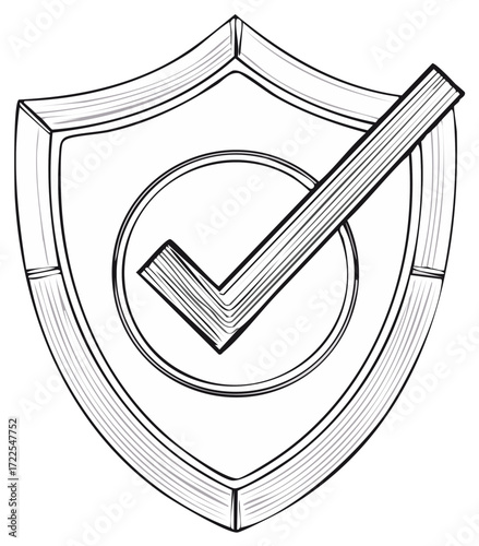 Shield with Check Mark Icon Depicting Security Protection and Approval