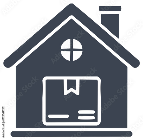 House icon with delivery box inside representing storage or logistics