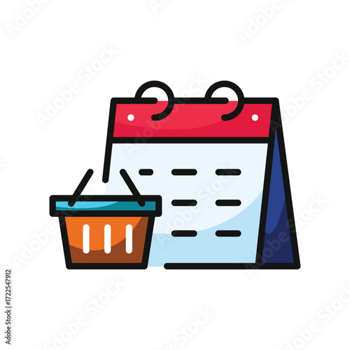 Shopping basket next to a calendar