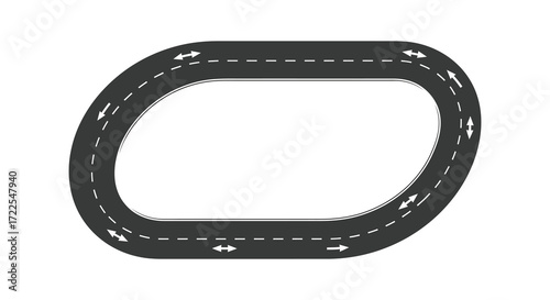 A simple black and white illustration of an oval race track