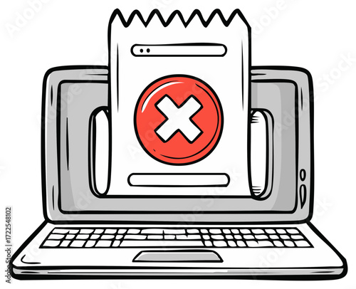 Rejected document displayed on a laptop screen Error message on a computer display