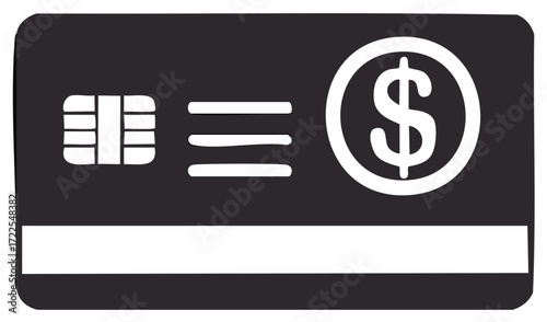 Payment Card Icon with Dollar Sign and EMV Chip for Digital Financial Transactions