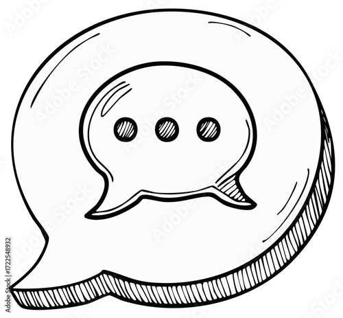Hand drawn speech bubble, conversation icon with three dots, message and comment