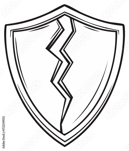 Graphic of a shield emblem with a prominent crack running vertically down its center