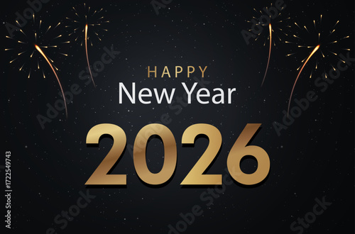 Happy New Year 2026, celebrate with fireworks background