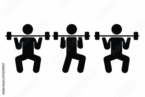 set of Weightlifter squat icon  silhouette vector isolated on white background