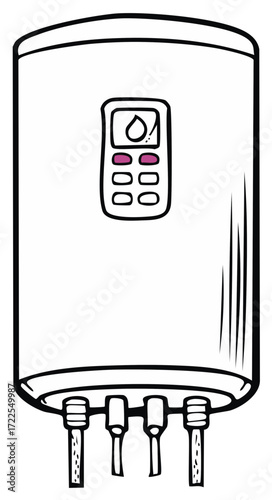 Simple illustration of a water heater with control panel and pipes