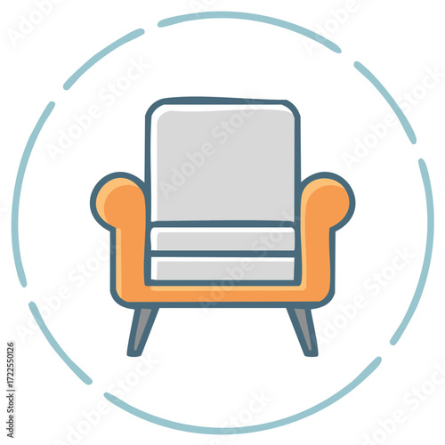 Orange Armchair with Cushion Illustration for Home Interior Design Element