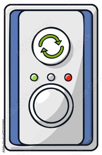 Modern control panel with circular refresh icon status lights and prominent button