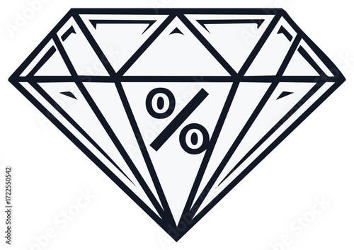 Faceted diamond icon with percentage sign for sales, discounts, and valuable offers
