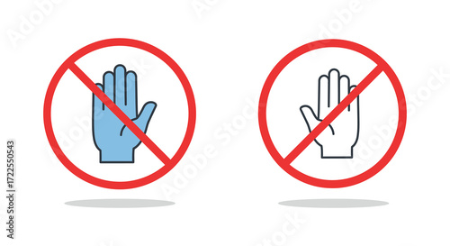 Prohibition signs displaying a hand gesture with a red circle and line